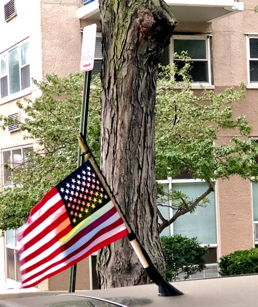 American Flag On Car Antennae