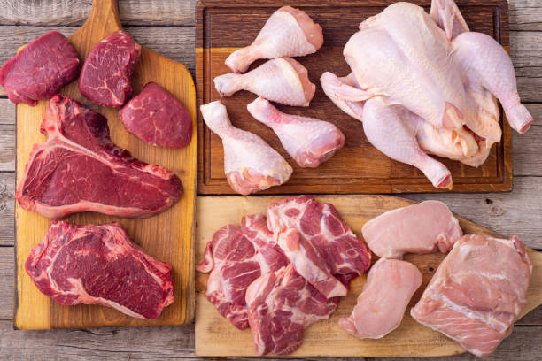 istock Assortment of raw meat . chicken beef and pork . 1344856942