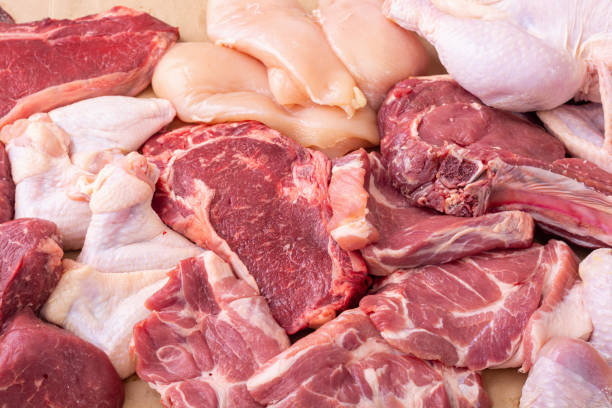 istock Assortment of raw meat . chicken beef and pork . 1344856944