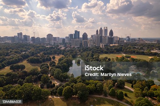 istock aerial view of Piedmont Park with Atlanta skyline 1344864031