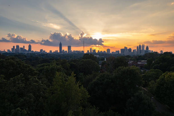 istock aerial view of dramatic sunset over Atlanta 1344864034