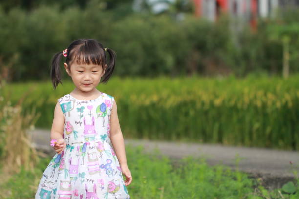 istock smiling Asian girl playing in paddy. 1344865527