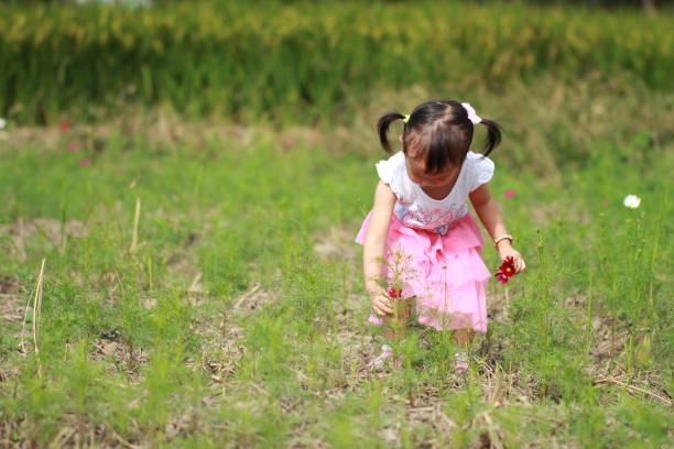 istock smiling Asian girl playing in paddy. 1344865536