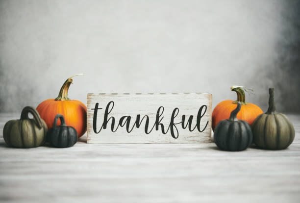 istock Thanksgiving Background with THANKFUL message and Pumpkin Collection 1344866359