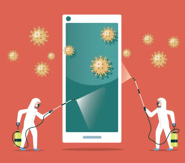 Vector illustration of Coronavirus prevention clean your phone