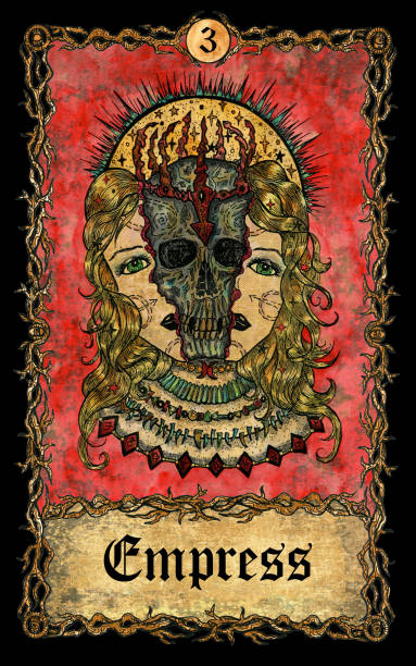 istock Empress. Major Arcana tarot card with skull over antique background. 1344872538