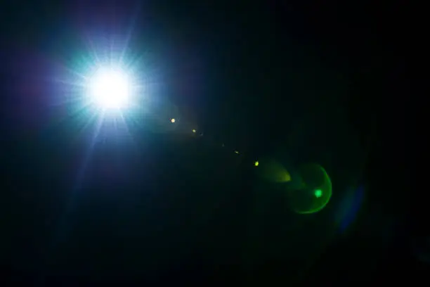 Photo of Graphic material lens flare. Dazzling light.