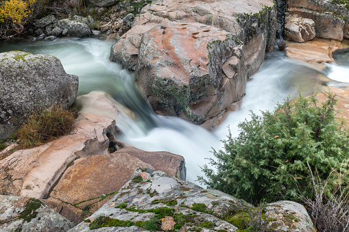 Mountain river in autumn in the mountains of Madrid in the Guadarrama area known as La Pedriza, Madrid, Spain