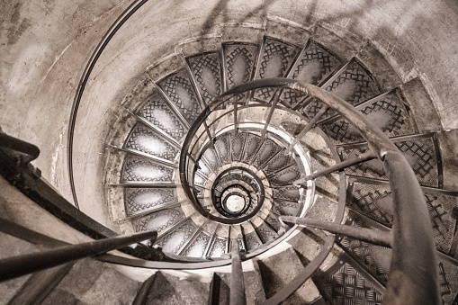 Spiral Staircase, view from above. Arc de Triomphe, Paris, France, Europe