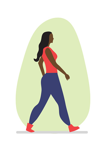 Young woman taking a walk. Vector illustration.