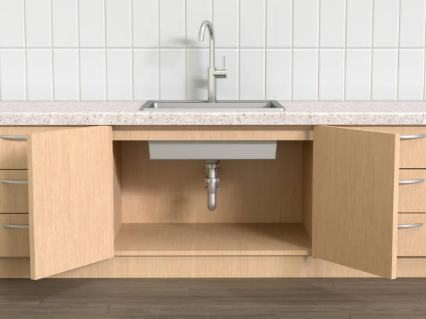 tubos de água sob renderização 3d da pia - abaixo - fotografias e filmes do acervo