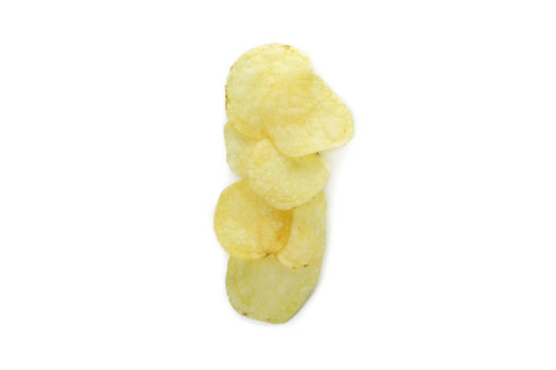 istock Group of potato chips isolated on white background 1344879826