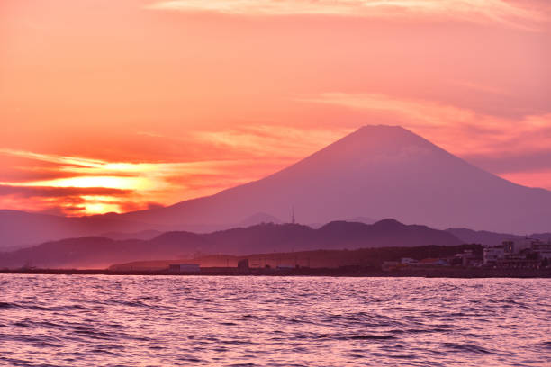 istock Mt. Fuji and Sagami Bay at sunset. 1344881548