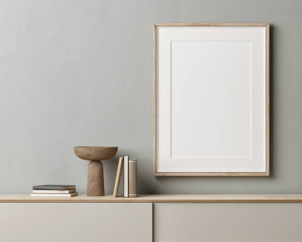 istock Mock-up poster design with home decoration on the desk,. 1344882520