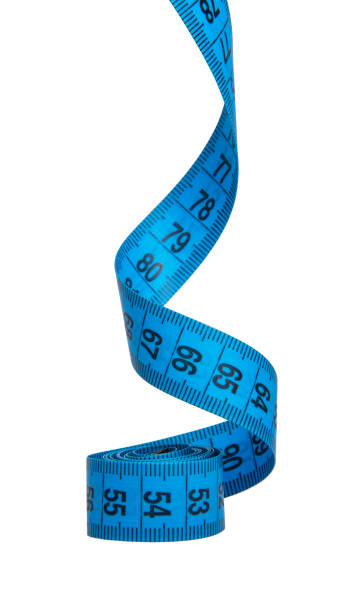 istock Blue tape measure tool isolated on the white background 1344883381