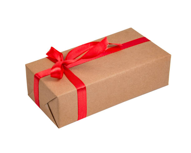 istock Craft gift box with red color bow isolated on the white background with copyspace 1344884664