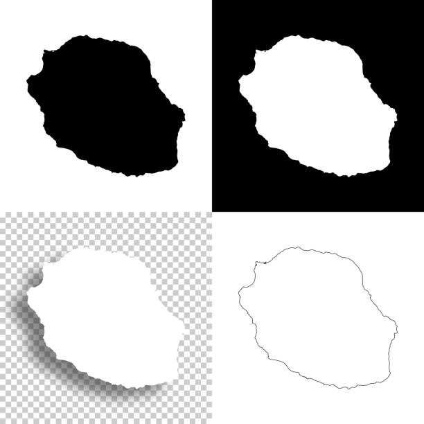 Reunion maps for design. Blank, white and black backgrounds - Line icon Map of Reunion for your own design. Four maps with editable stroke included in the bundle: - One black map on a white background. - One blank map on a black background. - One white map with shadow on a blank background (for easy change background or texture). - One line map with only a thin black outline (in a line art style). The layers are named to facilitate your customization. Vector Illustration (EPS10, well layered and grouped). Easy to edit, manipulate, resize or colorize. Vector and Jpeg file of different sizes. reunion stock illustrations