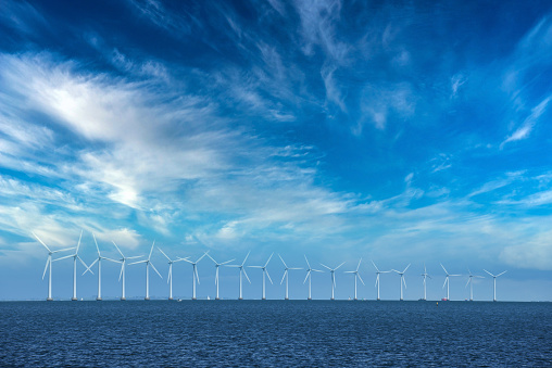 Middelgrunden Wind Turbine Offshore Wind Park on a sunny day in Denmark