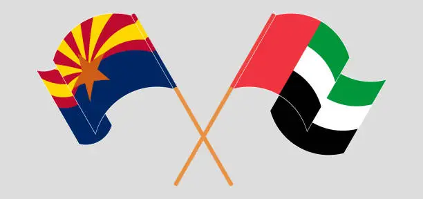 Vector illustration of Crossed and waving flags of the State of Arizona and the United Arab Emirates