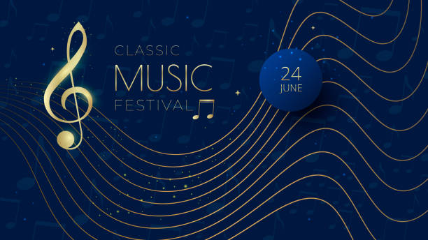 musikfestival hintergrund mit noten, diskantschlüssel - musikalisches symbol stock-grafiken, -clipart, -cartoons und -symbole