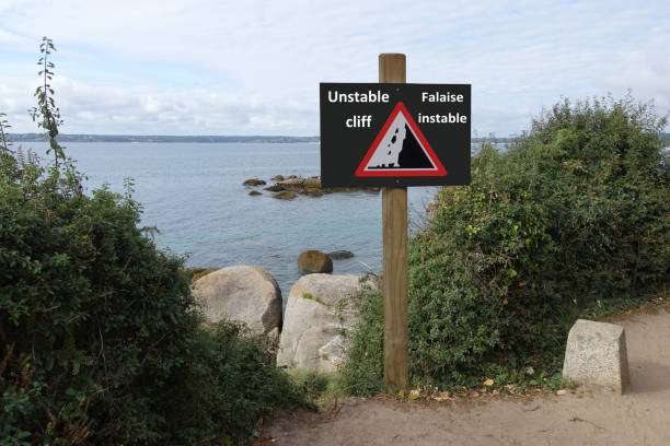 istock Coastline  Cliff  Danger warning sign  Unstable cliff 1344894814