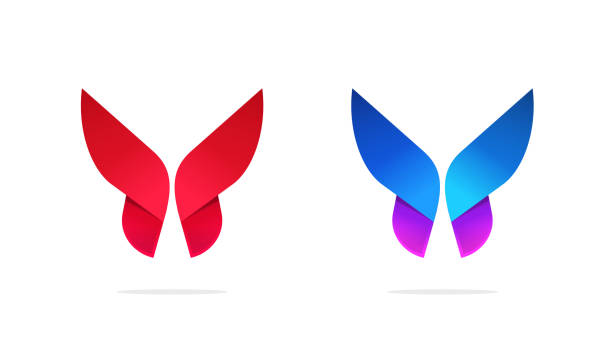 Butterfly logo geometric symmetric gradient style vector logotype template design in blue purple violet red colors for cosmetic or beauty elegance company identity, isolated vivid icon modern symbol Butterfly logo geometric symmetric gradient style vector logotype template design in blue purple violet red colors for cosmetic or beauty elegance company identity, isolated vivid icon modern image butterfly purple blue isolated stock illustrations