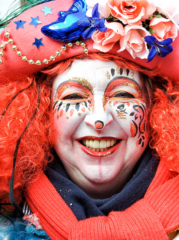 Duesseldorf, Germany, February 20, 2023 - Traditional Rose Monday carnival float (Rose Monday Parade) in Duesseldorf's old town.