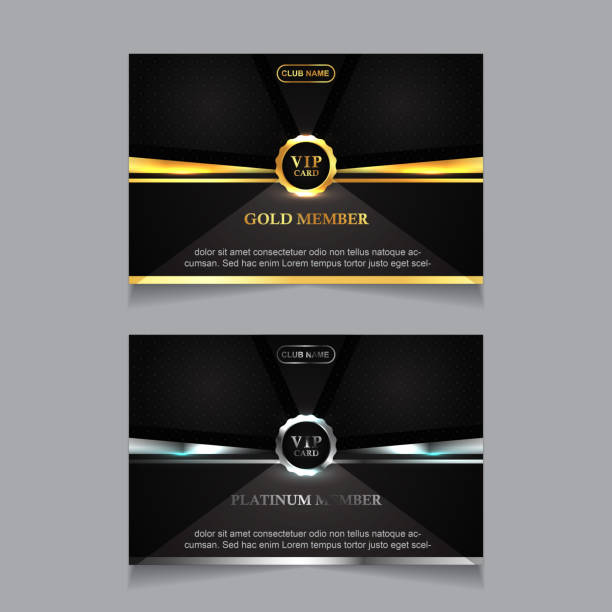 ilustrações de stock, clip art, desenhos animados e ícones de vector vip golden and platinum business card. black geometric pattern background with premium design. - platinum card