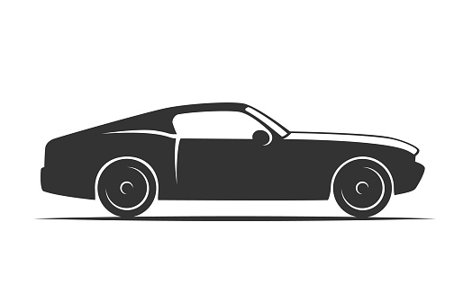 Silhouette of a sports car side view isolated on a white background. Vector illustration