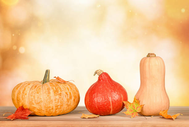istock three pumpkins and autumn leaves 1344903714