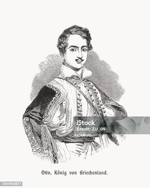Ilustración de Rey Otón De Grecia Grabado En Madera Publicado En 1900 y