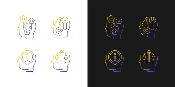 Vector illustration of Rational and emotional mindset gradient icons set for dark and light mode