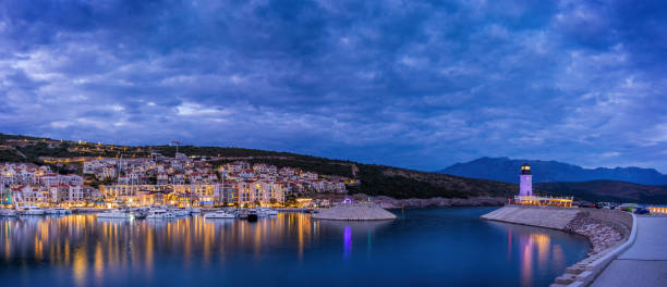 istock Lustica Bay town at sunset 1344905971