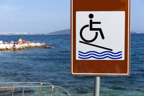 istock Disability access sign on beach in Croatia, Europe 1344906025
