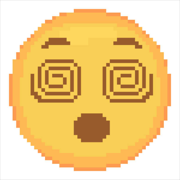 ilustrações de stock, clip art, desenhos animados e ícones de pixel art dizzy emoji face icon. - nerd technology old fashioned 1980s style