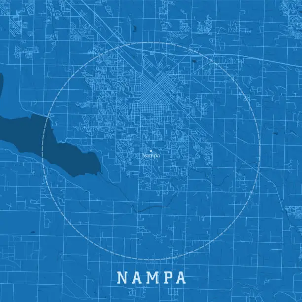 Vector illustration of Nampa ID City Vector Road Map Blue Text