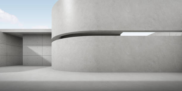 istock 3d rendering of empty concrete room with light and shadow on the curve wall. 1344907835