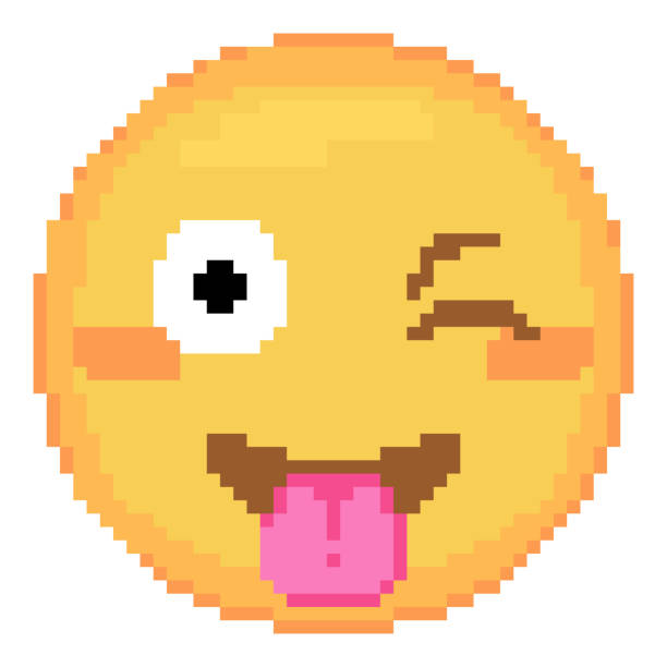 pixel art winking emoji gesicht mit zungensymbol. - nerd technology old fashioned 1980s style stock-grafiken, -clipart, -cartoons und -symbole