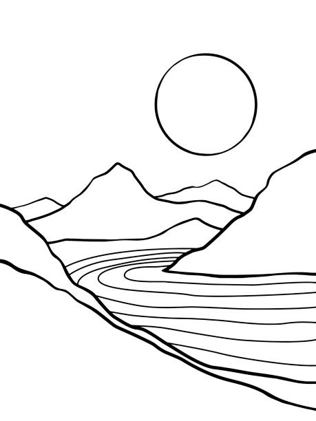 ilustrações de stock, clip art, desenhos animados e ícones de 2021-261-vector-nature-16-mountain-outline-cream-solid-background-terracota-3500x4667px - 3500