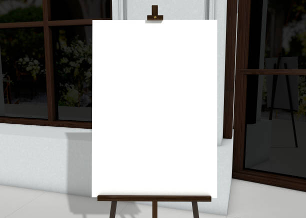 istock Wedding white Board, welcome sign Mockup , outdoors. Greeting template. isolated with clipping mask. 1344914546