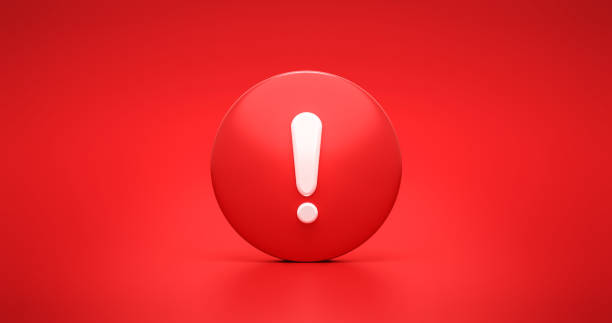 Red urgency warning icon symbol and alert security caution message or exclamation danger safety sign on error risk secure mark illustration background with warn signal stop attention alarm. 3D render.
