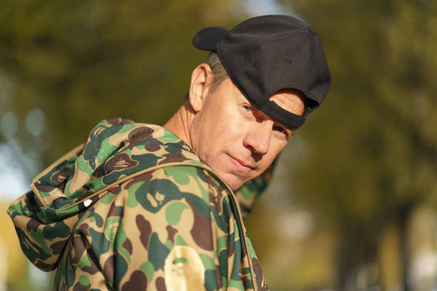 Profile of military sniper.