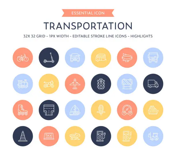 Vector illustration of Transportation Thin Line Icon Collection
