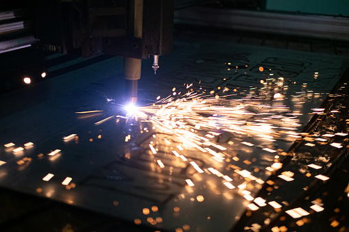 Plasma Cutting Stainless Steel Stock Photo - Download Image Now - Color