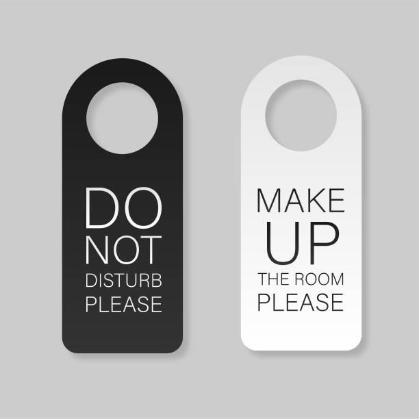 ilustraciones, imágenes clip art, dibujos animados e iconos de stock de perchas de cerradura de manija de puerta de papel blanco y negro. - do not disturb sign