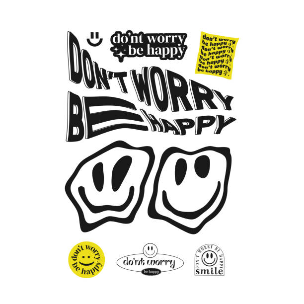 ilustraciones, imágenes clip art, dibujos animados e iconos de stock de cool abstract acid don't worry be happy estampado de camiseta. - lsd