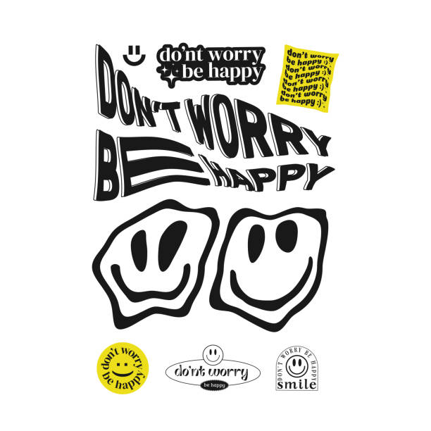 Cool abstract acid Don't Worry Be Happy t-shirt print. Cool abstract acid Don't Worry Be Happy t-shirt print. acid stock illustrations