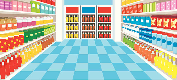 Supermarket vector, color full, no gradient supermarket aisles vector stock illustrations