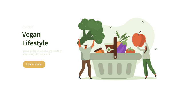 wegański sklep spożywczy - supermarket groceries shopping healthy lifestyle stock illustrations