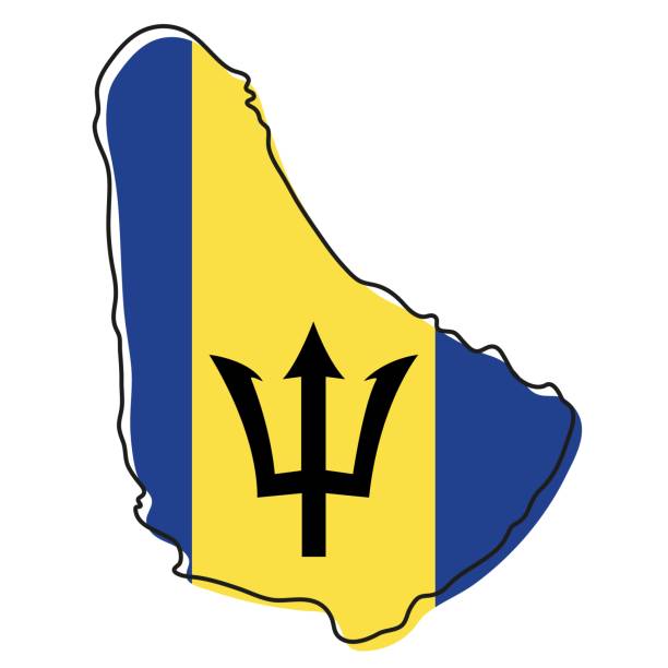 Stylized outline map of Barbados with national flag icon. Flag color map of Barbados vector illustration. Stylized outline map of Barbados with national flag icon. Flag color map of Barbados vector illustration. barbados map stock illustrations
